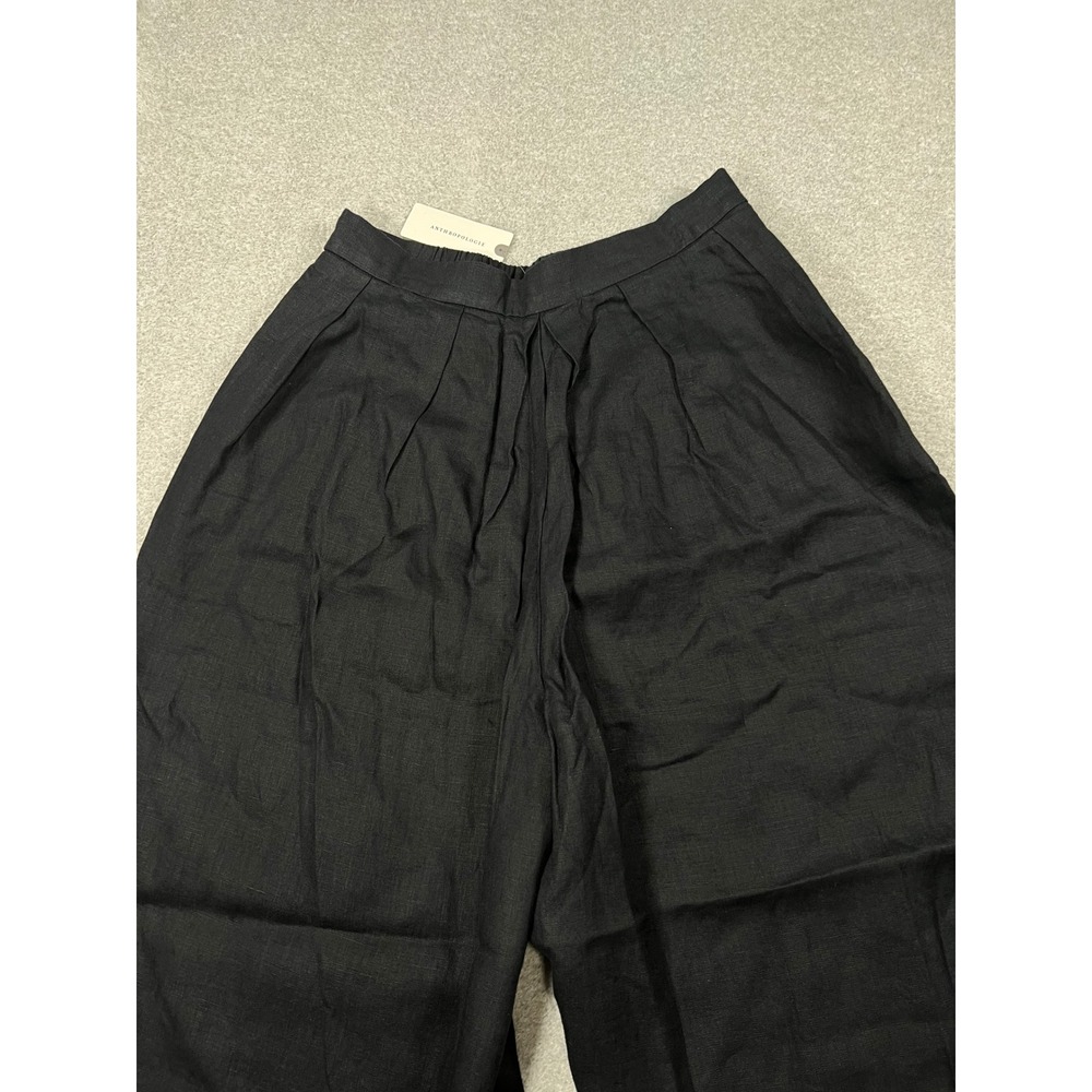 Anthropologie Linen Pleated Culotte Trousers XS Black Wide Leg Cropped Pants NEW - Picture 12 of 13